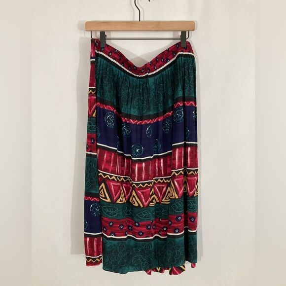 Vintage Michael Taylor Skirt Women's 2X Floral Geometric Midi Crepe Retro - Picture 3 of 10